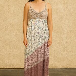 New Boho Floral Maxi Dress in Cream and Burgandy